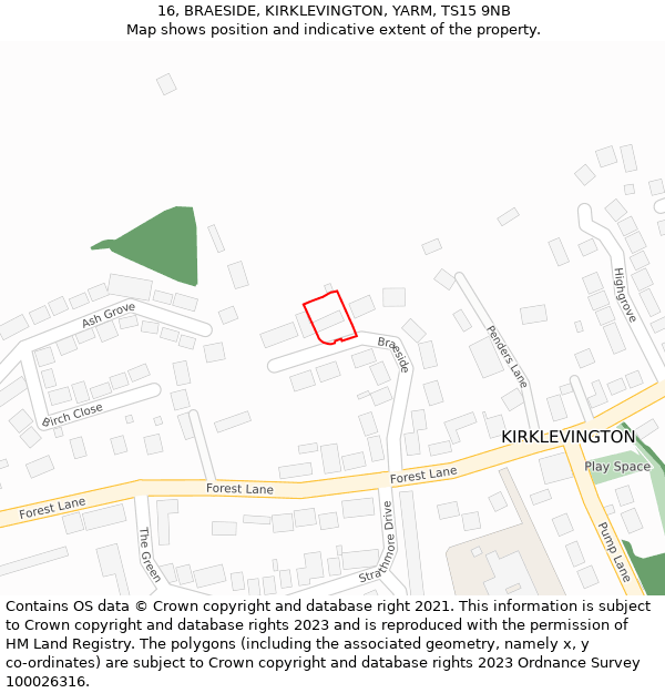 16, BRAESIDE, KIRKLEVINGTON, YARM, TS15 9NB: Location map and indicative extent of plot