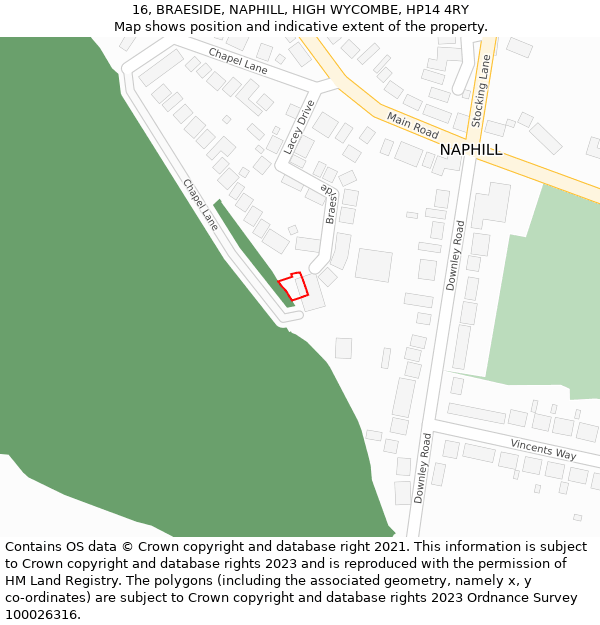 16, BRAESIDE, NAPHILL, HIGH WYCOMBE, HP14 4RY: Location map and indicative extent of plot