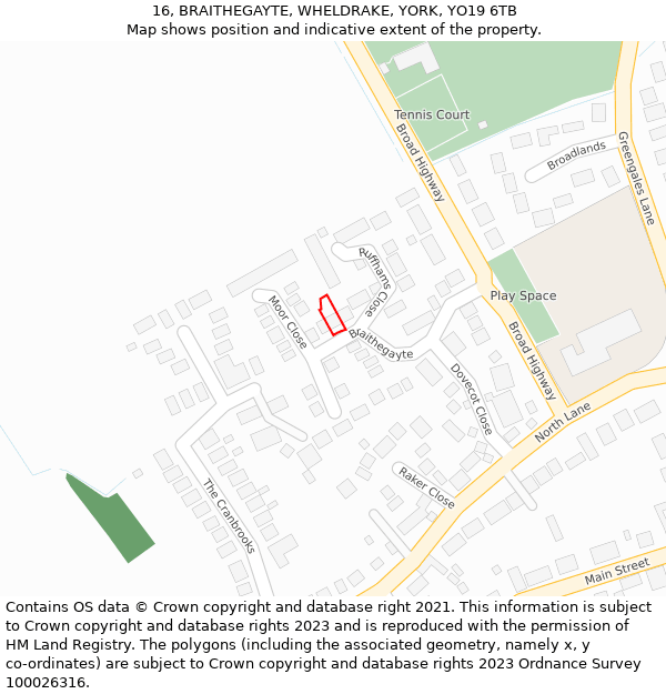 16, BRAITHEGAYTE, WHELDRAKE, YORK, YO19 6TB: Location map and indicative extent of plot