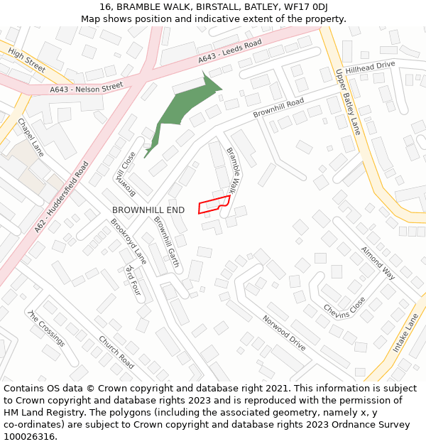 16, BRAMBLE WALK, BIRSTALL, BATLEY, WF17 0DJ: Location map and indicative extent of plot