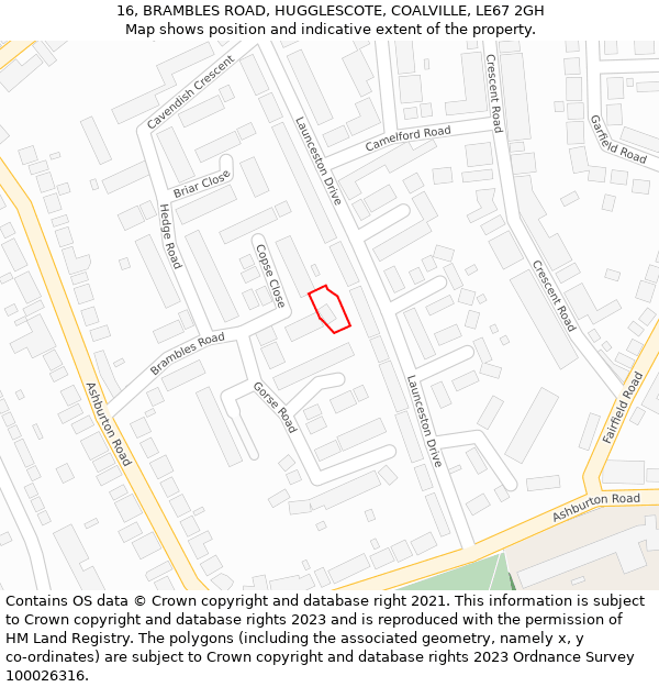 16, BRAMBLES ROAD, HUGGLESCOTE, COALVILLE, LE67 2GH: Location map and indicative extent of plot