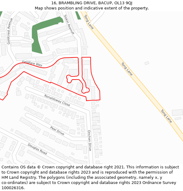 16, BRAMBLING DRIVE, BACUP, OL13 9QJ: Location map and indicative extent of plot