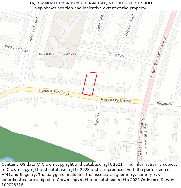 16, BRAMHALL PARK ROAD, BRAMHALL, STOCKPORT, SK7 3DQ: Location map and indicative extent of plot