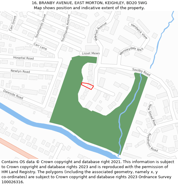 16, BRANBY AVENUE, EAST MORTON, KEIGHLEY, BD20 5WG: Location map and indicative extent of plot