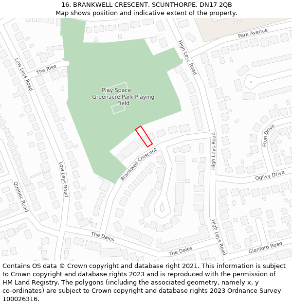 16, BRANKWELL CRESCENT, SCUNTHORPE, DN17 2QB: Location map and indicative extent of plot