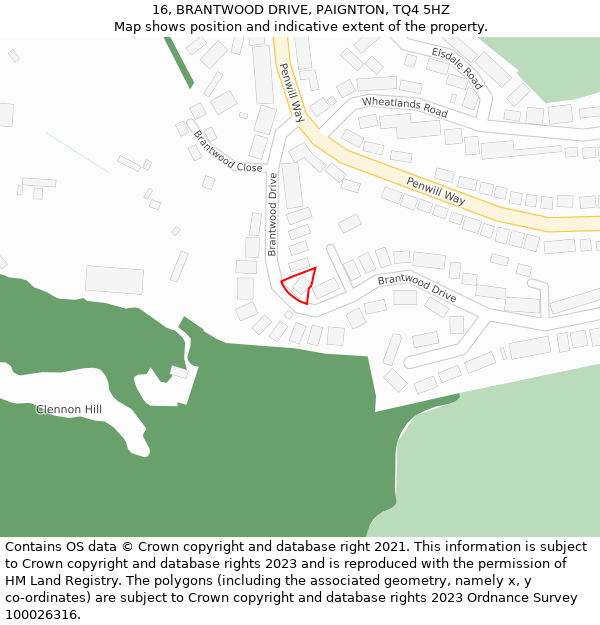 16, BRANTWOOD DRIVE, PAIGNTON, TQ4 5HZ: Location map and indicative extent of plot