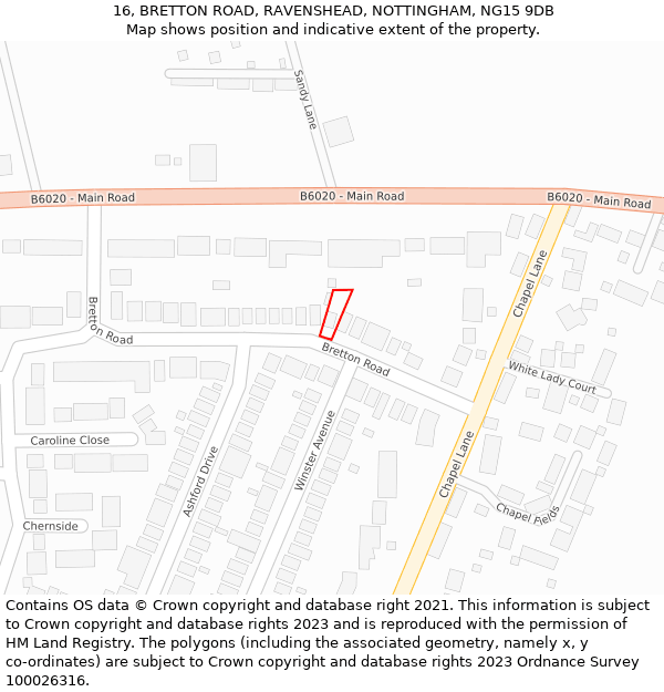 16, BRETTON ROAD, RAVENSHEAD, NOTTINGHAM, NG15 9DB: Location map and indicative extent of plot