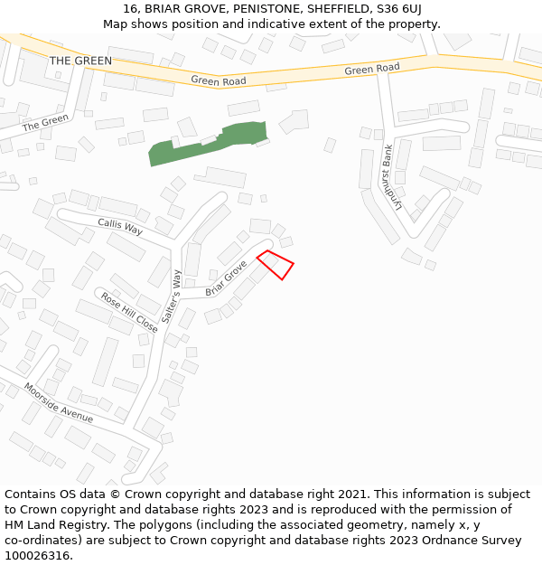 16, BRIAR GROVE, PENISTONE, SHEFFIELD, S36 6UJ: Location map and indicative extent of plot
