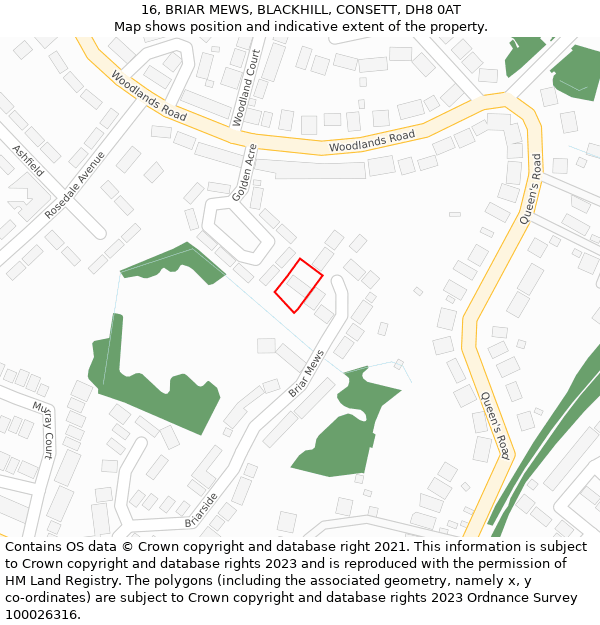 16, BRIAR MEWS, BLACKHILL, CONSETT, DH8 0AT: Location map and indicative extent of plot