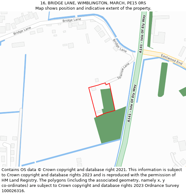 16, BRIDGE LANE, WIMBLINGTON, MARCH, PE15 0RS: Location map and indicative extent of plot
