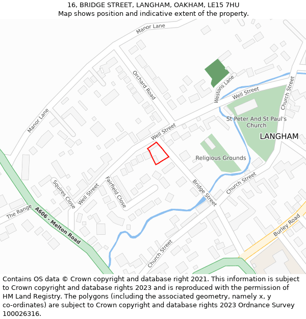 16, BRIDGE STREET, LANGHAM, OAKHAM, LE15 7HU: Location map and indicative extent of plot