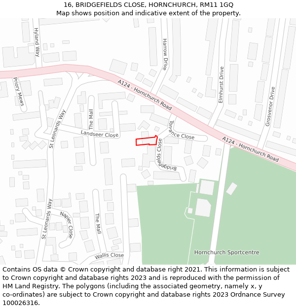 16, BRIDGEFIELDS CLOSE, HORNCHURCH, RM11 1GQ: Location map and indicative extent of plot