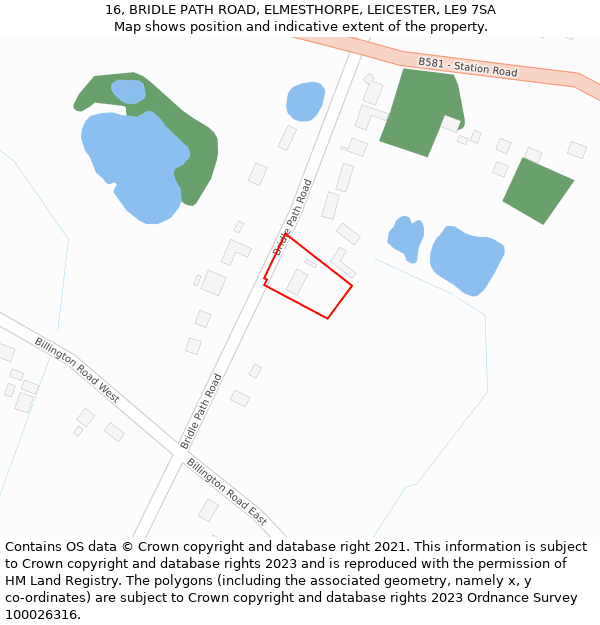 16, BRIDLE PATH ROAD, ELMESTHORPE, LEICESTER, LE9 7SA: Location map and indicative extent of plot