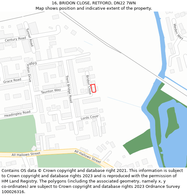 16, BRIDON CLOSE, RETFORD, DN22 7WN: Location map and indicative extent of plot