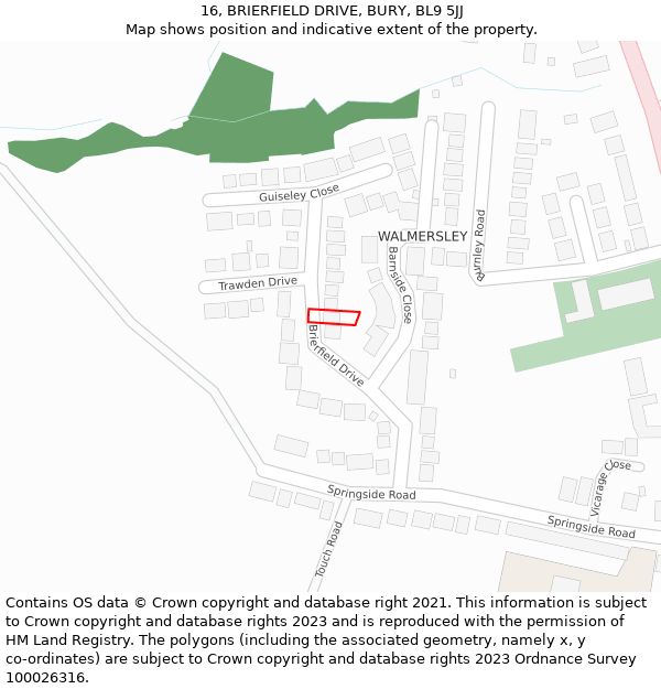 16, BRIERFIELD DRIVE, BURY, BL9 5JJ: Location map and indicative extent of plot