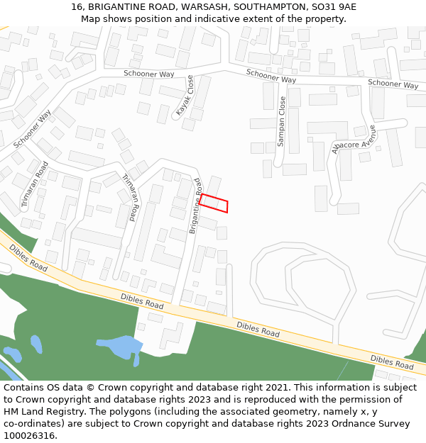 16, BRIGANTINE ROAD, WARSASH, SOUTHAMPTON, SO31 9AE: Location map and indicative extent of plot