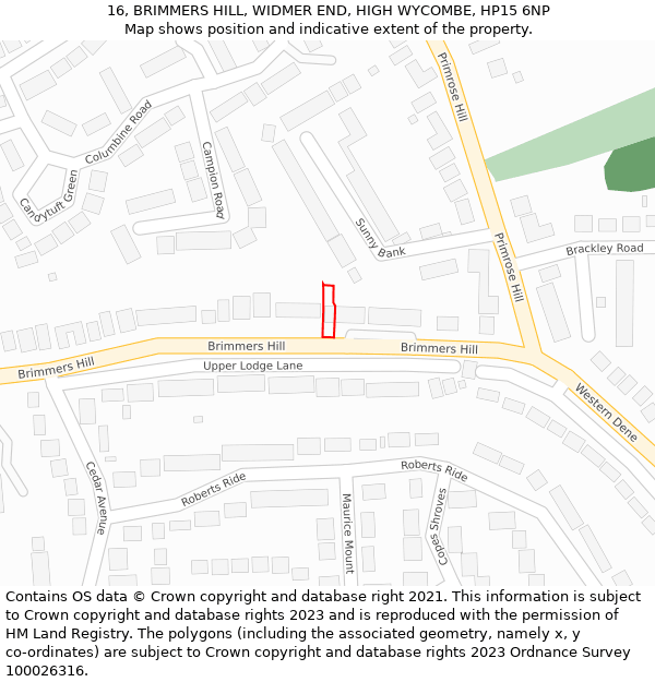 16, BRIMMERS HILL, WIDMER END, HIGH WYCOMBE, HP15 6NP: Location map and indicative extent of plot