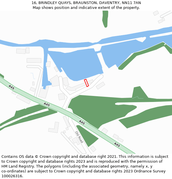 16, BRINDLEY QUAYS, BRAUNSTON, DAVENTRY, NN11 7AN: Location map and indicative extent of plot