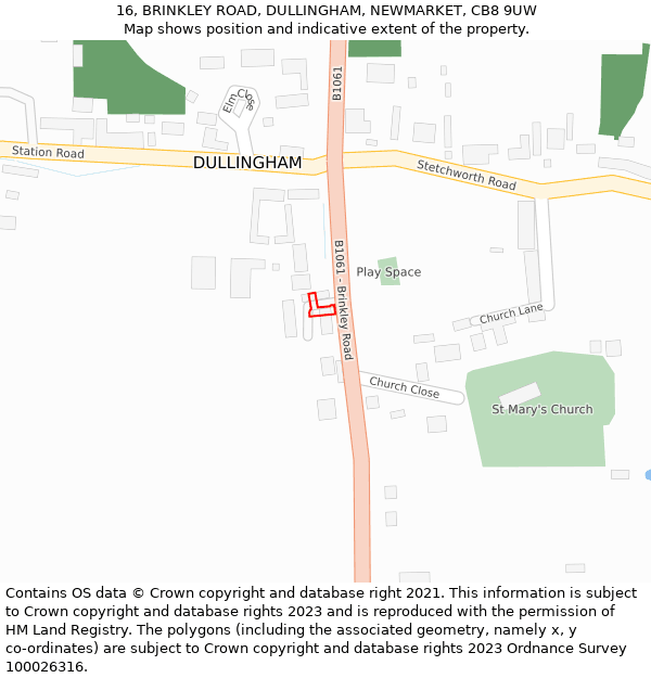 16, BRINKLEY ROAD, DULLINGHAM, NEWMARKET, CB8 9UW: Location map and indicative extent of plot