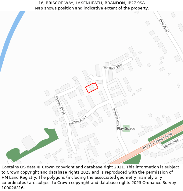 16, BRISCOE WAY, LAKENHEATH, BRANDON, IP27 9SA: Location map and indicative extent of plot
