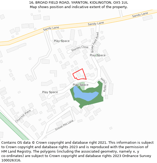 16, BROAD FIELD ROAD, YARNTON, KIDLINGTON, OX5 1UL: Location map and indicative extent of plot