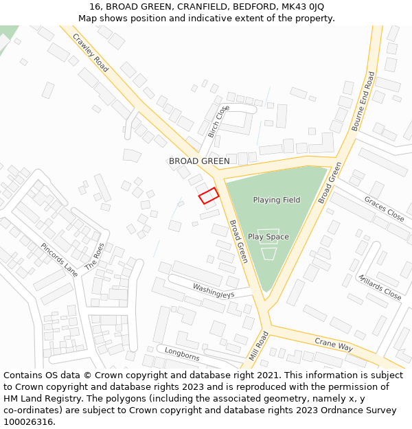 16, BROAD GREEN, CRANFIELD, BEDFORD, MK43 0JQ: Location map and indicative extent of plot