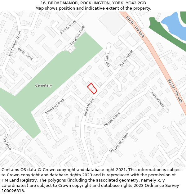 16, BROADMANOR, POCKLINGTON, YORK, YO42 2GB: Location map and indicative extent of plot