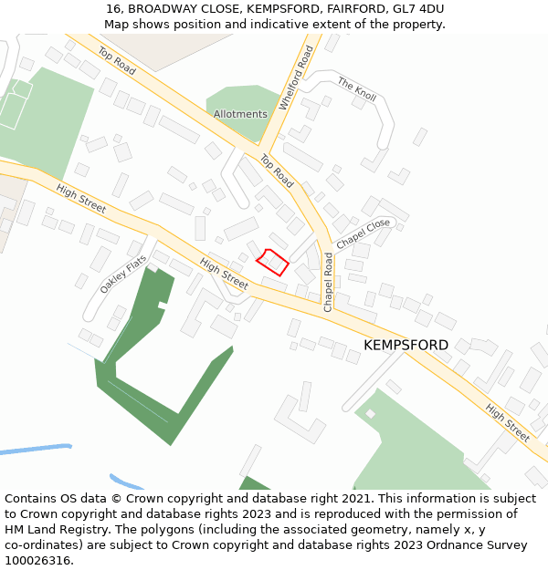 16, BROADWAY CLOSE, KEMPSFORD, FAIRFORD, GL7 4DU: Location map and indicative extent of plot