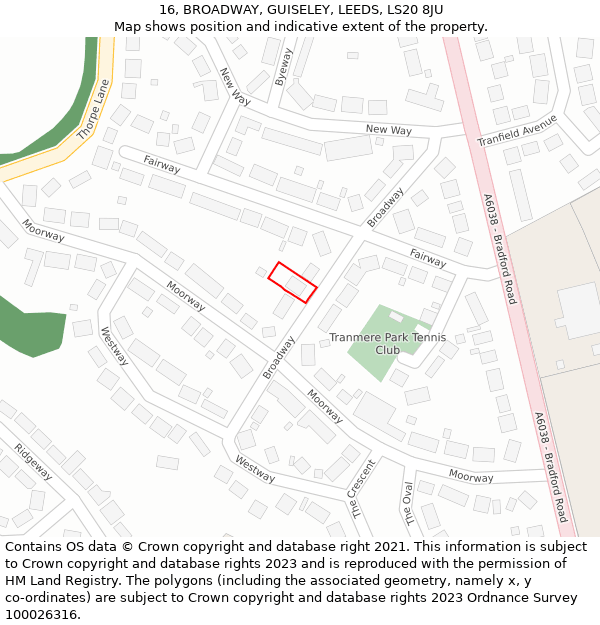 16, BROADWAY, GUISELEY, LEEDS, LS20 8JU: Location map and indicative extent of plot