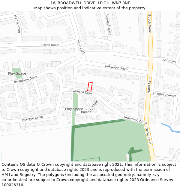16, BROADWELL DRIVE, LEIGH, WN7 3NE: Location map and indicative extent of plot