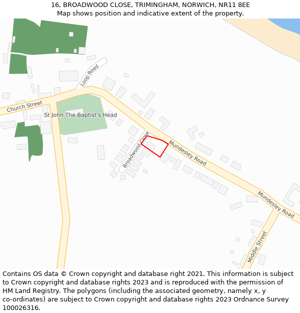 16, BROADWOOD CLOSE, TRIMINGHAM, NORWICH, NR11 8EE: Location map and indicative extent of plot