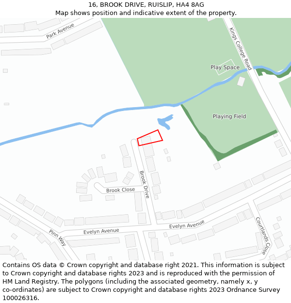 16, BROOK DRIVE, RUISLIP, HA4 8AG: Location map and indicative extent of plot