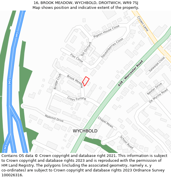 16, BROOK MEADOW, WYCHBOLD, DROITWICH, WR9 7SJ: Location map and indicative extent of plot