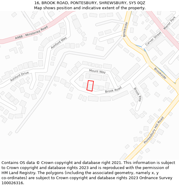 16, BROOK ROAD, PONTESBURY, SHREWSBURY, SY5 0QZ: Location map and indicative extent of plot