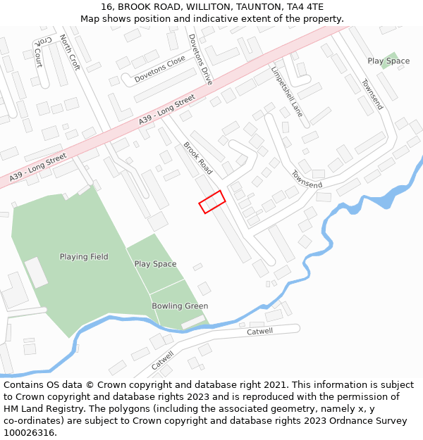 16, BROOK ROAD, WILLITON, TAUNTON, TA4 4TE: Location map and indicative extent of plot