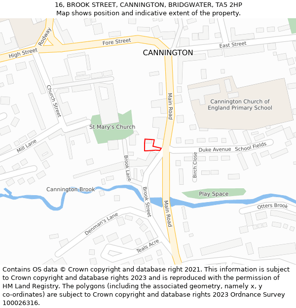 16, BROOK STREET, CANNINGTON, BRIDGWATER, TA5 2HP: Location map and indicative extent of plot