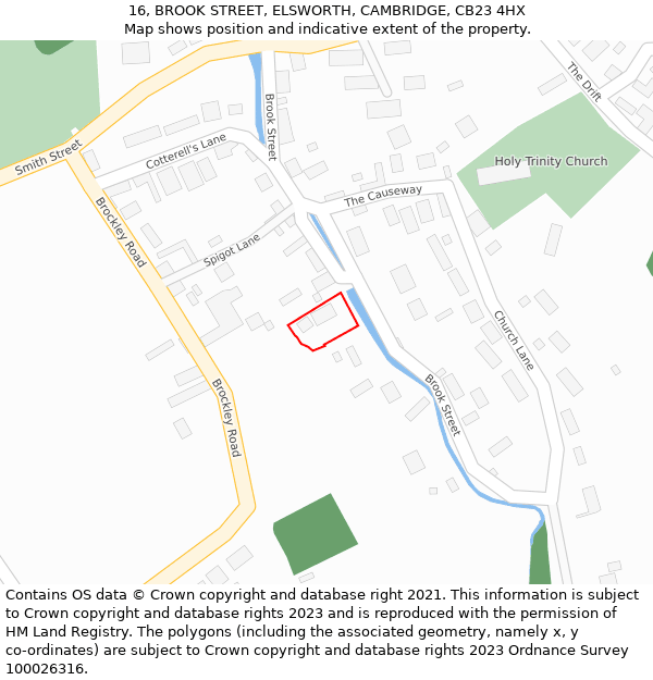 16, BROOK STREET, ELSWORTH, CAMBRIDGE, CB23 4HX: Location map and indicative extent of plot