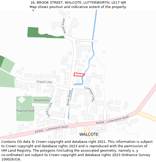 16, BROOK STREET, WALCOTE, LUTTERWORTH, LE17 4JR: Location map and indicative extent of plot