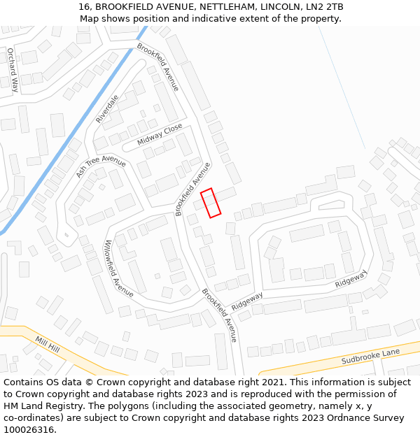 16, BROOKFIELD AVENUE, NETTLEHAM, LINCOLN, LN2 2TB: Location map and indicative extent of plot