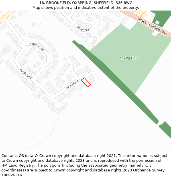 16, BROOKFIELD, OXSPRING, SHEFFIELD, S36 8WG: Location map and indicative extent of plot