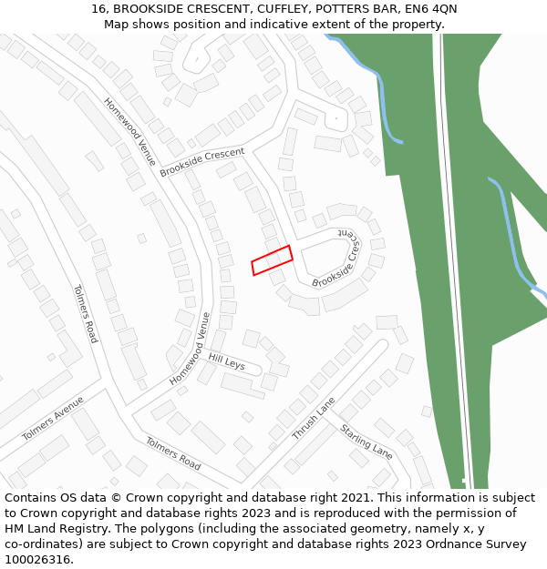 16, BROOKSIDE CRESCENT, CUFFLEY, POTTERS BAR, EN6 4QN: Location map and indicative extent of plot