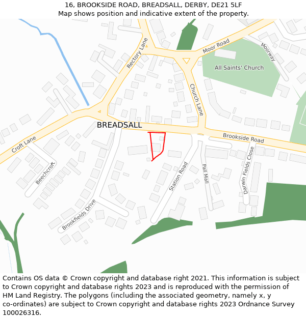 16, BROOKSIDE ROAD, BREADSALL, DERBY, DE21 5LF: Location map and indicative extent of plot