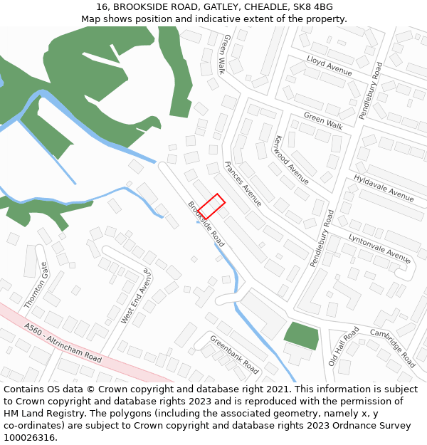 16, BROOKSIDE ROAD, GATLEY, CHEADLE, SK8 4BG: Location map and indicative extent of plot