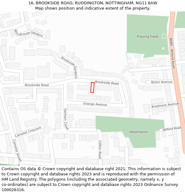 16, BROOKSIDE ROAD, RUDDINGTON, NOTTINGHAM, NG11 6AW: Location map and indicative extent of plot