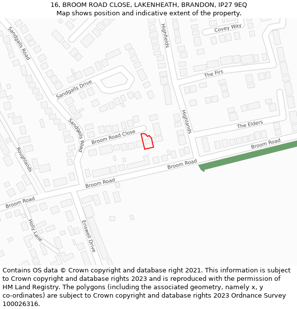 16, BROOM ROAD CLOSE, LAKENHEATH, BRANDON, IP27 9EQ: Location map and indicative extent of plot