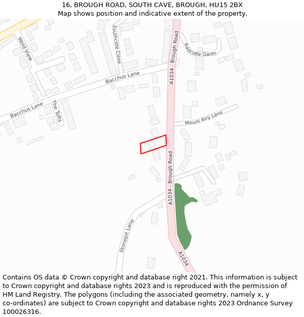 16, BROUGH ROAD, SOUTH CAVE, BROUGH, HU15 2BX: Location map and indicative extent of plot