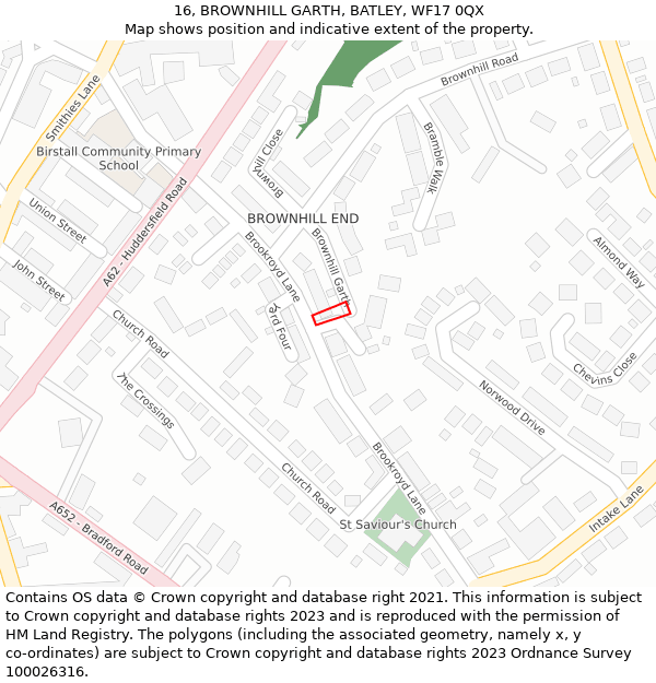 16, BROWNHILL GARTH, BATLEY, WF17 0QX: Location map and indicative extent of plot