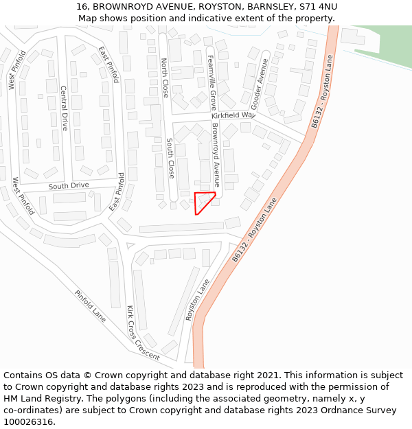 16, BROWNROYD AVENUE, ROYSTON, BARNSLEY, S71 4NU: Location map and indicative extent of plot