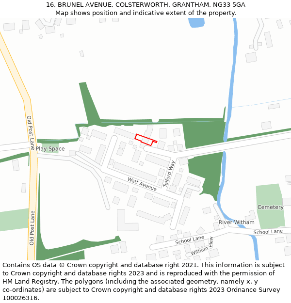 16, BRUNEL AVENUE, COLSTERWORTH, GRANTHAM, NG33 5GA: Location map and indicative extent of plot