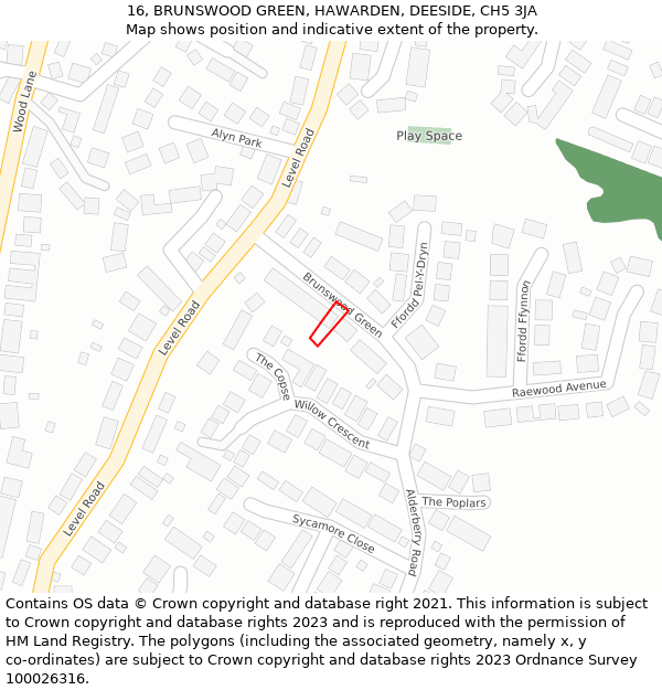 16, BRUNSWOOD GREEN, HAWARDEN, DEESIDE, CH5 3JA: Location map and indicative extent of plot